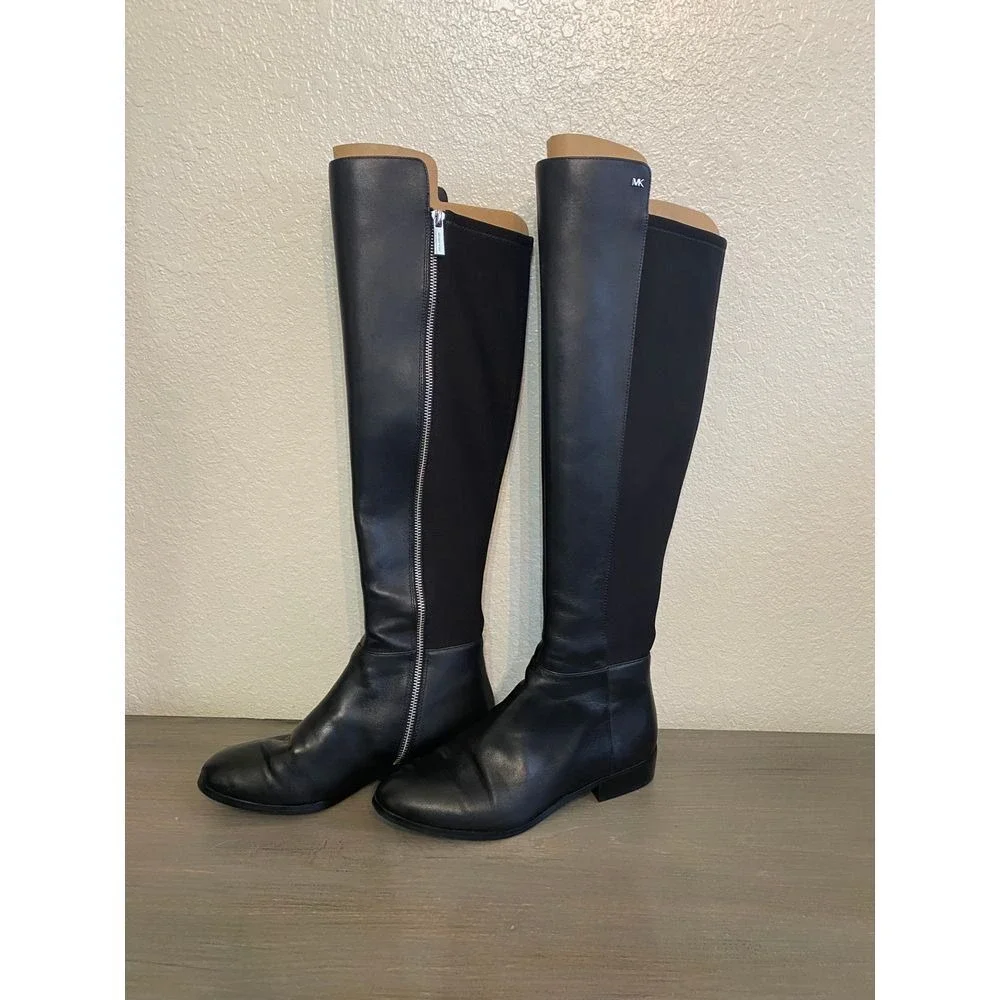 Michael Kors Black Leather Over The Knee Stretch Back Boot Womens 8 Riding Style